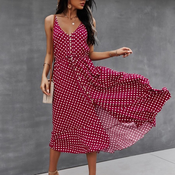 Boho Polka Dot Button up Cami Dress - Picture 9 of 15